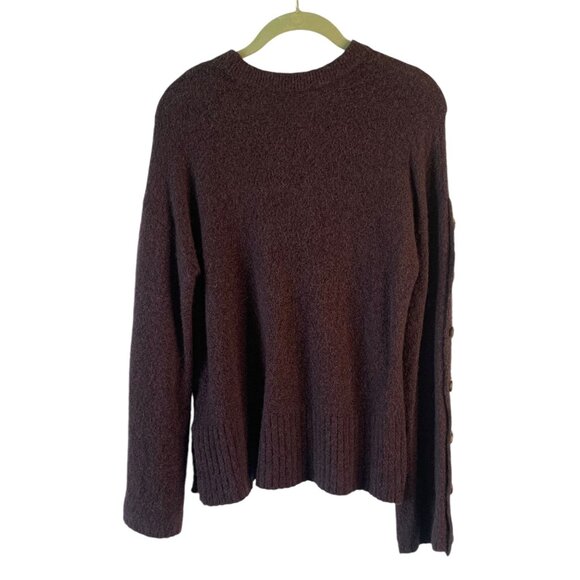 MADEWELL Solid Brown Button-Sleeve Alpaca Wool Round Neck Pullover Sweater Small - Picture 9 of 10
